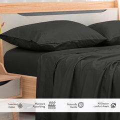 ROYALE LINENS 300 Thread Count 100% Long Staple Combed Cotton Flat Sheet - Super Soft - Top Sheet - Flat Sheet Sold Separately - Breathable, Cool & Crisp Percale Flat Sheet Only ( Black)