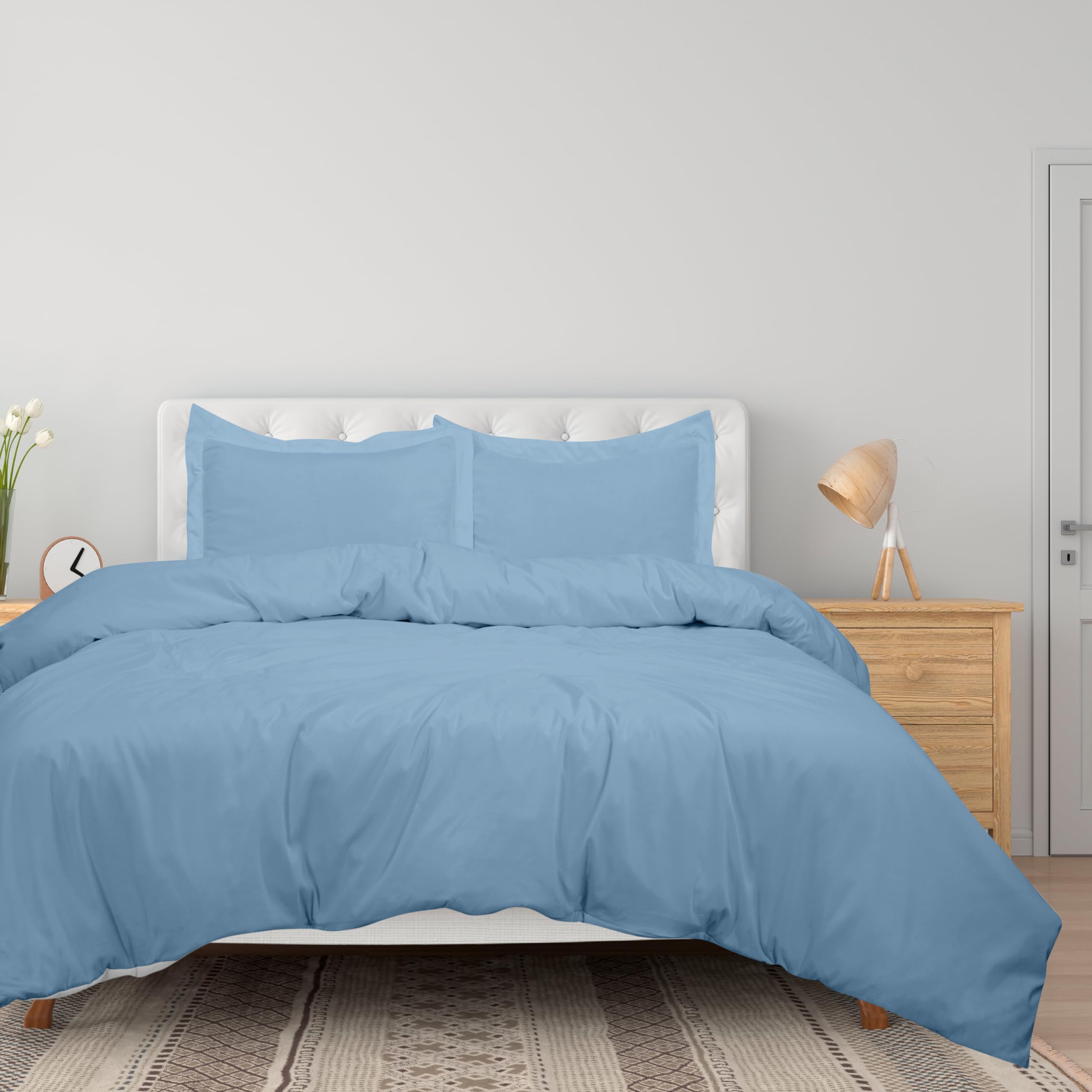 Royale Linens Lake Blue Duvet Cover - Duvet Cover Set - 3 Piece Double Brushed  Duvet Covers with Zipper Closure, 1 Duvet Cover and 2 Pillow Shams (Lake Blue)