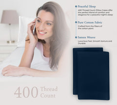 Royale Linens 400 Thread Count 100% American Grown Cotton Pillowcase Set - Luxury Sateen Pillow case - 20"x30" Inch - Soft & Smooth Set of 2 Navy Pillowcases - (Rivera Navy)