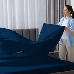 ROYALE LINENS - 4 Piece Bed Sheet - Soft Brushed Microfiber 1800 Bedding Set - 1 Fitted Sheet, 1 Flat Sheet, 2 Pillow case - Wrinkle & Fade Resistant Luxury Sheet Set (Navy)
