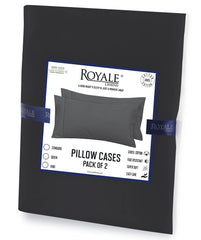 Royale Linens Pillowcase Set of 2 - Bed Pillow Cover - Black Pillowcases - 1800 Brushed Microfiber, Wrinkle & Fade Resistant - Soft & Cozy- Pillow Case ( Black)