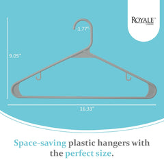 ROYALE Plastic Hangers - Grey Plastic Hangers - Clothes Hanger With Hooks – Heavy Duty Space Saving Coat Hangers Ideal For Everyday Use For Tops, Skirt, Dress, Shirts, Pants ( Grey)