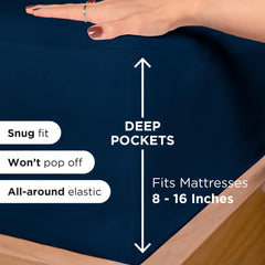 ROYALE LINENS - 4 Piece Bed Sheet - Soft Brushed Microfiber 1800 Bedding Set - 1 Fitted Sheet, 1 Flat Sheet, 2 Pillow case - Wrinkle & Fade Resistant Luxury Sheet Set (Navy)
