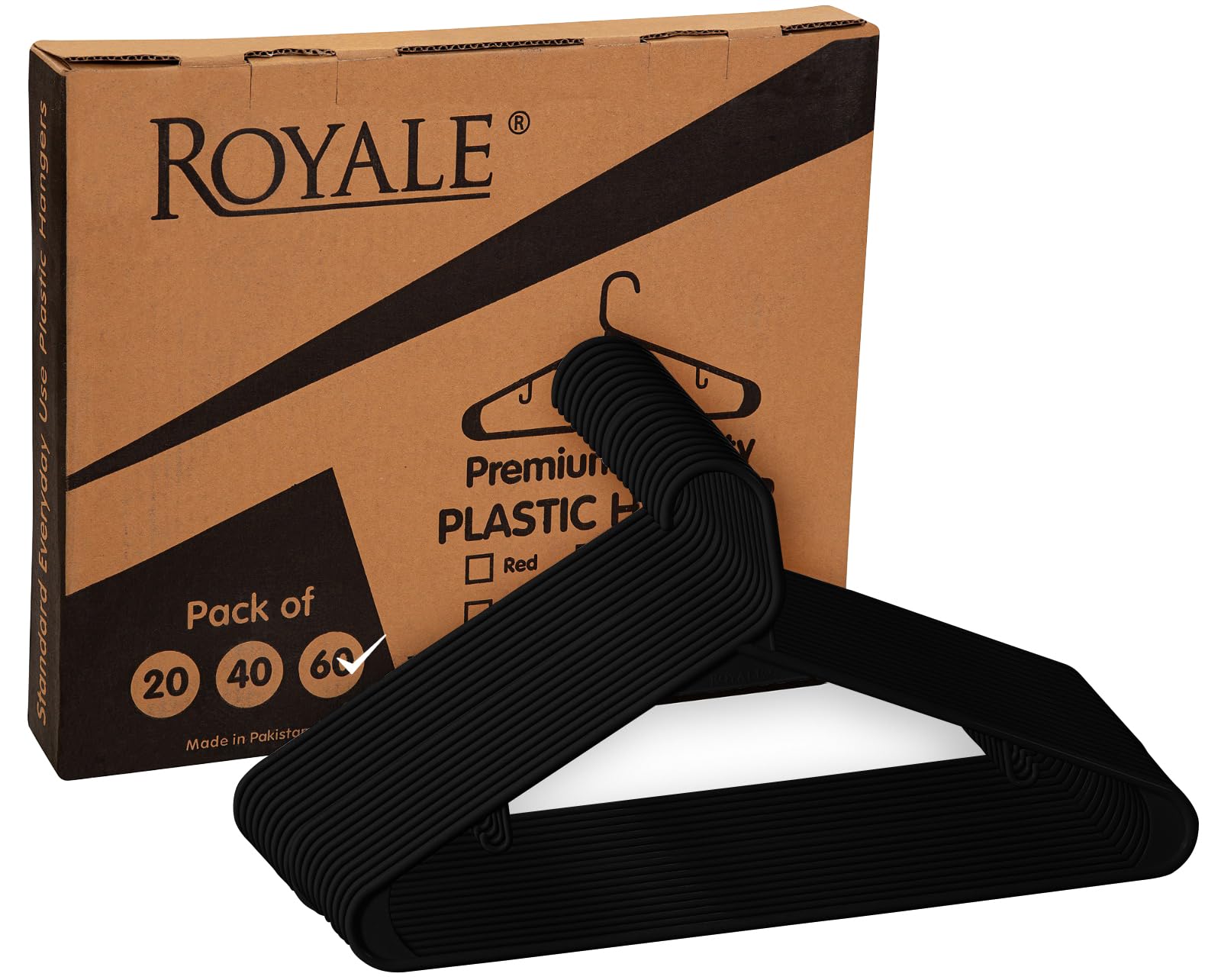 ROYALE Plastic Hangers  - Black Plastic Hangers - Clothes Hanger With Hooks – Heavy Duty Space Saving Coat Hangers Ideal For Everyday Use For Tops, Skirt, Dress, Shirts, Pants ( Black)