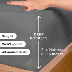 ROYALE LINENS - 4 Piece Bed Sheet - Soft Brushed Microfiber 1800 Bedding Set - 1 Fitted Sheet, 1 Flat Sheet, 2 Pillow case - Wrinkle & Fade Resistant Luxury Sheet Set (Grey)