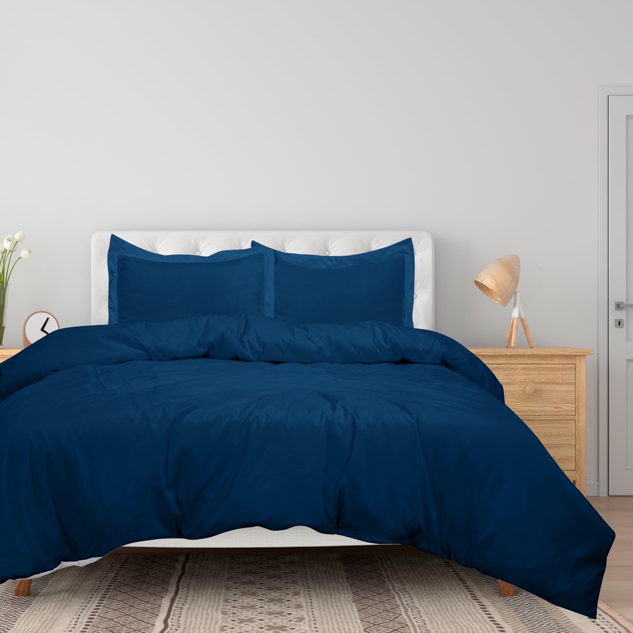 ROYALE LINENS Navy Duvet Cover  - Duvet Cover Set - 3 Piece Double Brushed Duvet Covers with Zipper Closure, 1 Duvet Cover and 2 Pillow Shams ( Navy)