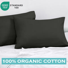 ROYALE LINENS 300 Thread Count 100% Long Staple Combed Cotton Pillowcases Set of 2 - Ultra Soft - Bed Pillow Cover - Breathable, Cool & Crisp Percale Black Pillow Cases (Black)