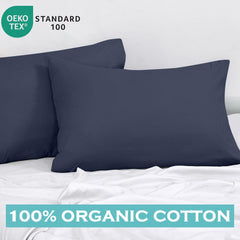ROYALE LINENS 300 Thread Count 100% Long Staple Combed Cotton Pillowcases Set of 2 - Ultra Soft - Bed Pillow Cover  - Breathable, Cool & Crisp Percale Navy Pillow Cases ( Navy)