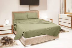 ROYALE LINENS Striped Bed Sheet Set - Microfiber 1800 Bedding - 1 Fitted Sheet, 1 Flat Sheet, 2 Pillowcase - Wrinkle & Fade Resistant - 4 Piece Damask Stripe Bed Sheet Set (Stripe SageGreen)