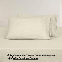 ROYALE LINENS 300 Thread Count 100% Long Staple Combed Cotton Sheet Set - 4 Piece Bed Sheet 1 Fitted Sheet, 1 Flat Sheet, 2 Pillow Case - Breathable, Cool & Crisp Percale Sheet Set (Ivory)