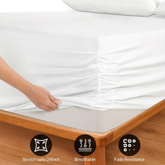 Royale Linens Extra Deep Pocket Fitted Sheet Only - Soft White Fitted Sheet Deep Pocket - Fits 18 inch to 24 inch Thick Mattress - Fitted Sheet Only - Elastic Sheet (White)