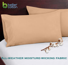 ROYALE LINENS 300 Thread Count 100% Long Staple Combed Cotton Pillowcases Set of 2 - Ultra Soft - Bed Pillow Cover - Breathable, Cool & Crisp Percale Sand Pillow Cases ( Sand)