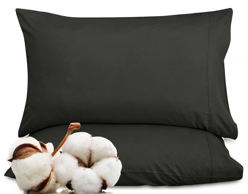 ROYALE LINENS 300 Thread Count 100% Long Staple Combed Cotton Pillowcases Set of 2 - Ultra Soft - Bed Pillow Cover - Breathable, Cool & Crisp Percale Black Pillow Cases (Black)