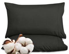 ROYALE LINENS 300 Thread Count 100% Long Staple Combed Cotton Pillowcases Set of 2 - Ultra Soft - Bed Pillow Cover - Breathable, Cool & Crisp Percale Black Pillow Cases (Black)