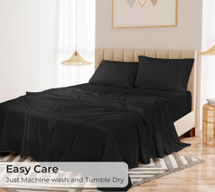 Royale Linens Bamboo Viscose Flat Sheets Only - Cooling Sheets - Organic Viscose Derived from Bamboo -  Flat Sheet Only - Top Sheet - Breathable & Silky Bedding (Black)