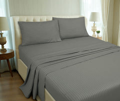 ROYALE LINENS Striped Bed Sheet Set - Microfiber 1800 Bedding - 1 Fitted Sheet, 1 Flat Sheet, 2 Pillow case - Wrinkle & Fade Resistant - 4 Piece Damask Stripe Bed Sheet Set (Stripe Grey)