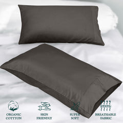 ROYALE LINENS 300 Thread Count 100% Long Staple Combed Cotton Pillowcases Set of 2 - Ultra Soft - Bed Pillow Cover - Breathable, Cool & Crisp Percale Grey Pillow Cases (Grey)