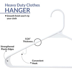 ROYALE Plastic Hangers - White Plastic Hangers - Clothes Hanger With Hooks – Heavy Duty Space Saving Coat Hangers Ideal For Everyday Use For Tops, Skirt, Dress, Shirts, Pants (White)