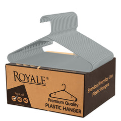 ROYALE Plastic Hangers - Grey Plastic Hangers - Clothes Hanger With Hooks – Heavy Duty Space Saving Coat Hangers Ideal For Everyday Use For Tops, Skirt, Dress, Shirts, Pants ( Grey)