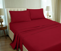 ROYALE LINENS Striped Bed Sheet Set - Microfiber 1800 Bedding - 1 Fitted Sheet, 1 Flat Sheet, 2 Pillowcase - Wrinkle & Fade Resistant - 4 Piece Damask Stripe Bed Sheet Set (Stripe Burgundy)