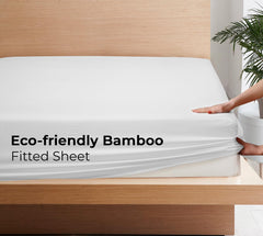 Royale Linens Bamboo Viscose Fitted Sheet Only - Cooling Fitted Sheets - Deep Pocket Upto 16" - Organic Viscose Derived from Bamboo - Breathable &Silky Bottom Sheet (White)