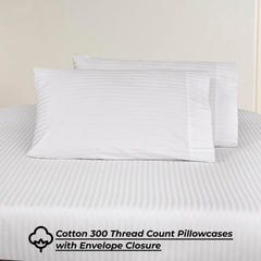 ROYALE LINENS 300 Thread Count 100% Long Staple Combed Cotton Printed Sheet Set - 4 Piece Bed Sheet - 1 Fitted Sheet, 1 Flat Sheet, 2 Pillow case - Cool & Crisp Sheet Set ( Stripe White)