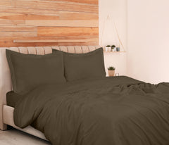 ROYALE Chocolate Duvet Cover - Washed Duvet Cover Set 3 Piece Double Brushed Duvet Covers with Button Closure - 1 Duvet Cover and 2 Pillow Shams - Comforter Cover