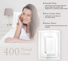 ROYALE LINENS 400 Thread Count 100% American Grown Cotton 4 Piece Sateen Sheet Set - 1 Fitted Sheet, 1 Flat Sheet, 2 Pillow case - White Bedsheet - Cotton Sheets - ( Signature White)