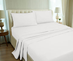 Royale Linen Striped Bed Sheet Set - Microfiber 1800 Bedding - 1 Fitted Sheet, 1 Flat Sheet, 2 Pillow case - Wrinkle & Fade Resistant - 4 Piece Damask Stripe Bed Sheet Set (Stripe White)