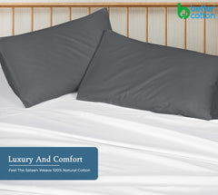 Royale Linens 400 Thread Count 100% American Grown Cotton Pillowcase Set - Luxury Sateen Pillow case - 20"x30" Inch - Soft & Smooth Set of 2 Grey Pillowcases - (Spanish Slate)