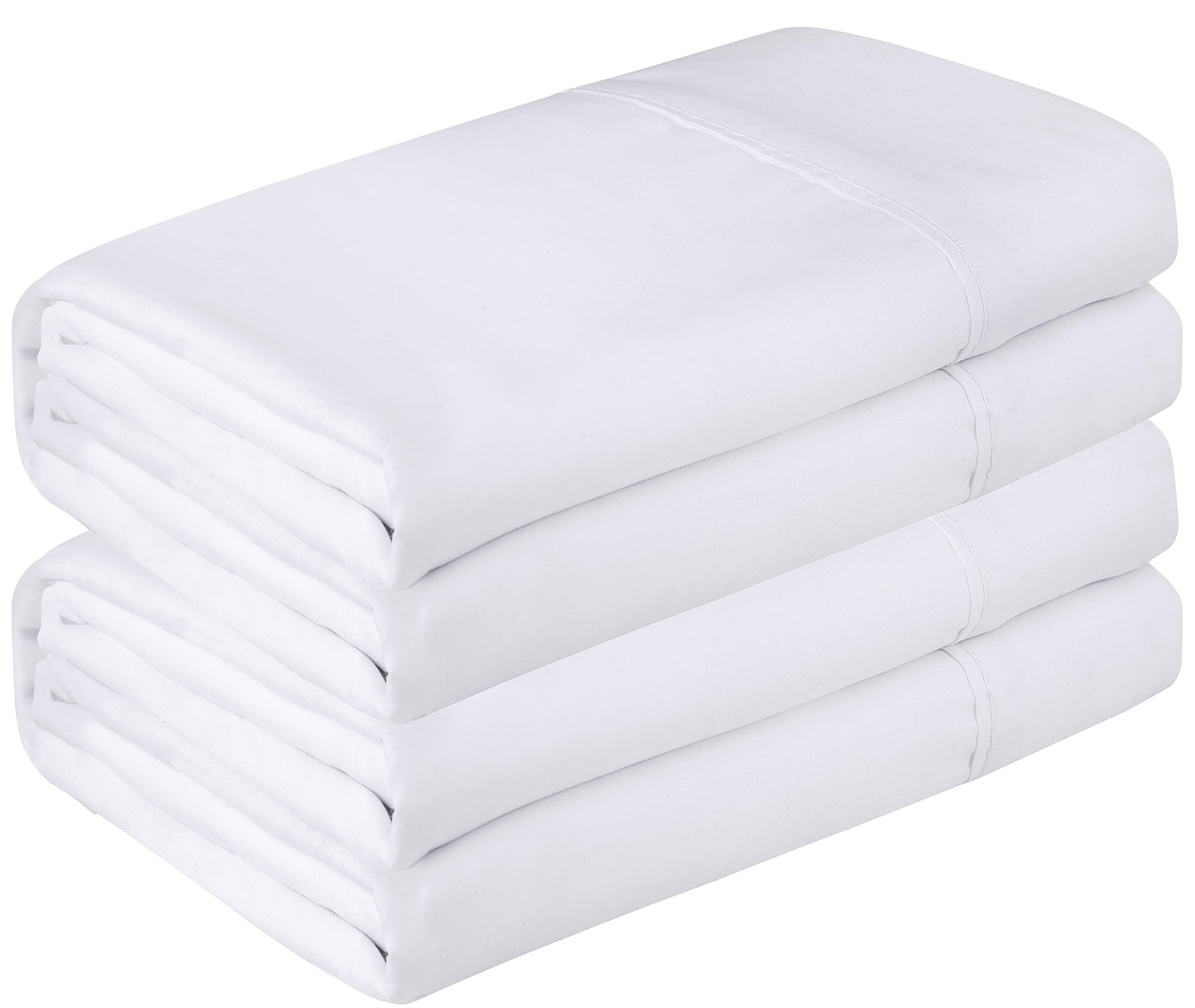 Royale Linen 2 Pack Bulk Flat Sheet Set - Top Sheet - Soft 1800 Microfiber - Wrinkle & Stain Resistant - for Hotel, Massage Table, Hospital, Dorm - Flat Sheet Sold Separately (White)