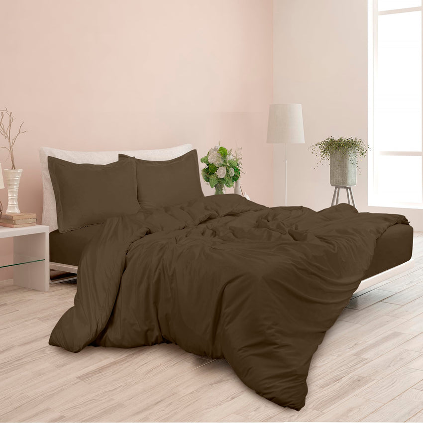 ROYALE Chocolate Duvet Cover - Washed Duvet Cover Set 3 Piece Double Brushed Duvet Covers with Button Closure - 1 Duvet Cover and 2 Pillow Shams - Comforter Cover