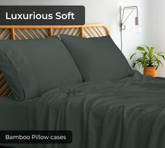 Royale Linens Cooling Pillow Cases Set of 2-100% Rayon Derived from Bamboo Cooling Pillowcase for Hot Sleepers - Soft & Silky Pillow Covers with Envelope Closure (Grey)