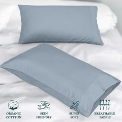 ROYALE LINENS 300 Thread Count 100% Long Staple Combed Cotton Pillowcases Set of 2 - Ultra Soft - Bed Pillow Cover - Breathable, Cool & Crisp Percale Pillow Cases ( Lake Blue)