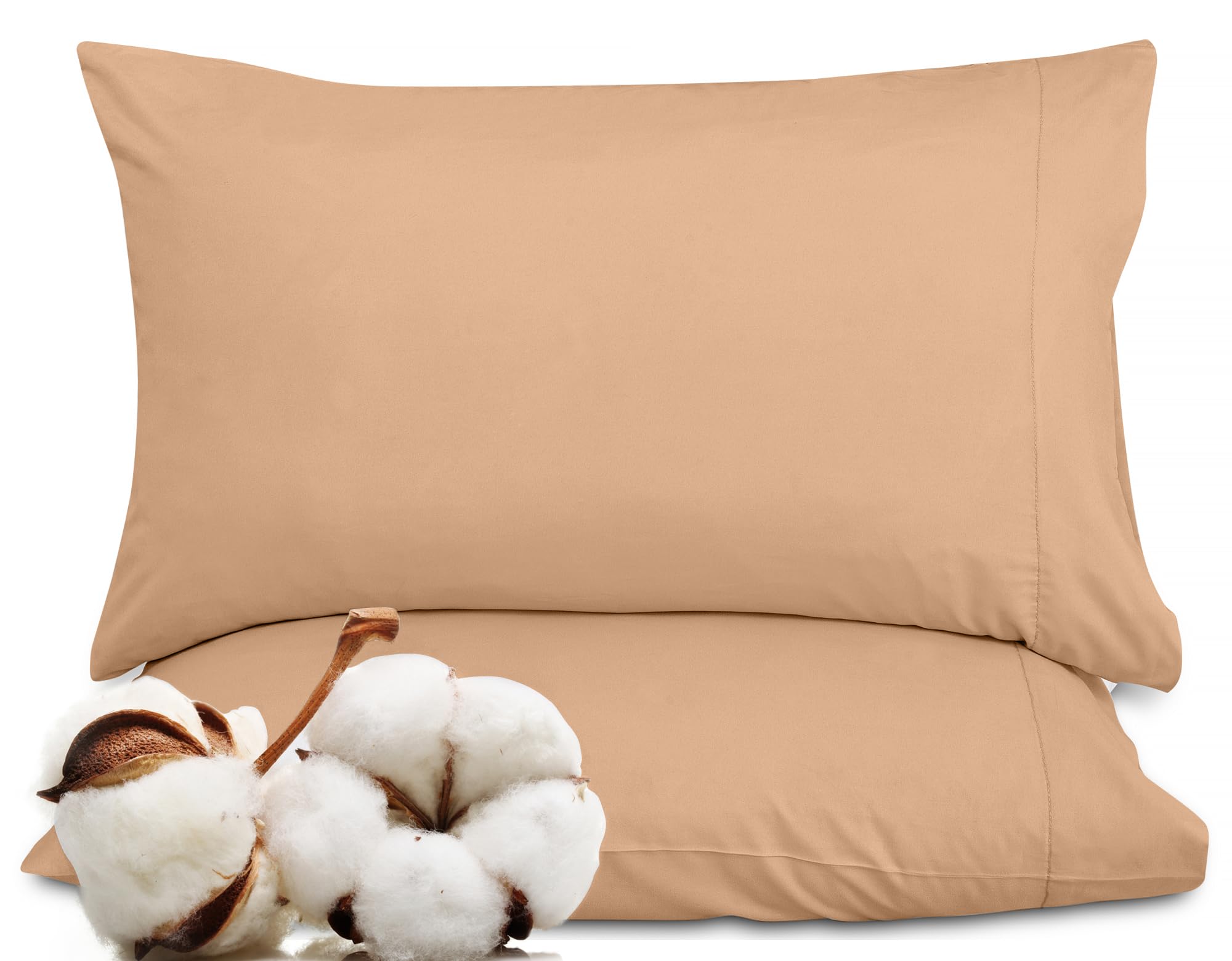 ROYALE LINENS 300 Thread Count 100% Long Staple Combed Cotton Pillowcases Set of 2 - Ultra Soft - Bed Pillow Cover - Breathable, Cool & Crisp Percale Sand Pillow Cases ( Sand)