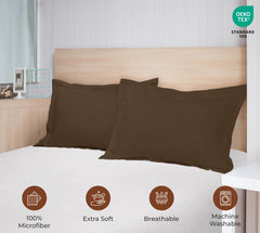 Royale Linens Pillow Shams 2 Pack - Brushed 1800 Microfiber - Bed Pillow Shams Wrinkle Resistant Super Soft and Cozy-Back Overlap Closure - Oxford Pillow Case (Chocolate)