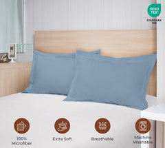 Royale Linens Pillow Shams 2 Pack - Brushed 1800 Microfiber - Bed Pillow Shams Wrinkle Resistant Super Soft and Cozy- Back Overlap Closure- Oxford Pillow Case (Lake Blue)