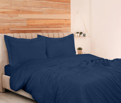 ROYALE Navy Duvet Cover- Washed Duvet Cover Set, 3 Piece Double Brushed Duvet Covers with Button Closure - 1 Duvet Cover and 2 Pillow Shams - Comforter Cover
