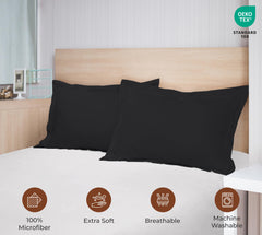 Royale Linens Pillow Shams 2 Pack- Brushed 1800 Microfiber - Bed Pillow Shams, Wrinkle Resistant Super Soft and Cozy - Back Overlap Closure - Oxford Pillowcase (Black)