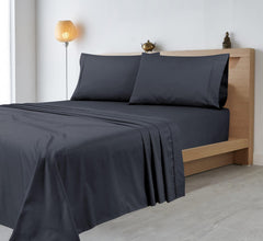 ROYALE LINENS 400 Thread Count 100% American Grown Cotton 4 Piece Sateen Sheet Set - 1 Fitted Sheet, 1 Flat Sheet, 2 Pillow case - Grey Bedsheet - Cotton Sheets - ( Spanish Slate)