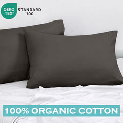 ROYALE LINENS 300 Thread Count 100% Long Staple Combed Cotton Pillowcases Set of 2 - Ultra Soft - Bed Pillow Cover - Breathable, Cool & Crisp Percale Grey Pillow Cases (Grey)