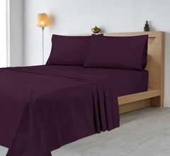 ROYALE LINENS 400 Thread Count 100% American Grown Cotton 4 Piece Sateen Sheet Set - 1 Fitted Sheet, 1 Flat Sheet, 2 Pillow case - Purple Bedsheet - Cotton Sheets - (Desert Purple)