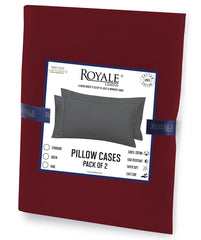 Royale Linens Pillowcase Set of 2 - Bed Pillow Cover - Red Pillowcases - 1800 Brushed Microfiber, Wrinkle & Fade Resistant - Soft & Cozy- Pillow Case (Burgundy)