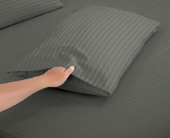 ROYALE LINENS Striped Bed Sheet Set - Microfiber 1800 Bedding - 1 Fitted Sheet, 1 Flat Sheet, 2 Pillow case - Wrinkle & Fade Resistant - 4 Piece Damask Stripe Bed Sheet Set (Stripe Grey)