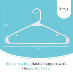 ROYALE Plastic Hangers - White Plastic Hangers - Clothes Hanger With Hooks – Heavy Duty Space Saving Coat Hangers Ideal For Everyday Use For Tops, Skirt, Dress, Shirts, Pants (White)