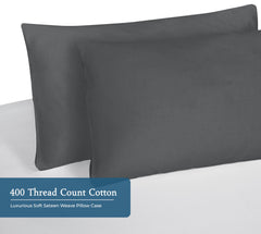 Royale Linens 400 Thread Count 100% American Grown Cotton Pillowcase Set - Luxury Sateen Pillow case - 20"x30" Inch - Soft & Smooth Set of 2 Grey Pillowcases - (Spanish Slate)