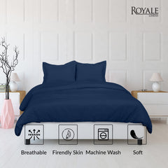 ROYALE Navy Duvet Cover- Washed Duvet Cover Set, 3 Piece Double Brushed Duvet Covers with Button Closure - 1 Duvet Cover and 2 Pillow Shams - Comforter Cover