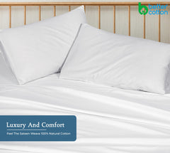 Royale Linens 400 Thread Count 100% American Grown Cotton Pillowcase Set - Luxury Sateen Pillow case - 20"x30" Inch - Soft & Smooth Set of 2 White Pillowcases - (Signature White)