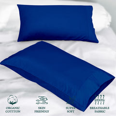 ROYALE LINENS 300 Thread Count 100% Long Staple Combed Cotton Pillowcases Set of 2 - Ultra Soft - Bed Pillow Cover -  - Breathable, Cool & Crisp Percale Pillow Cases (Dark Navy)