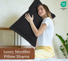 Royale Linens Pillow Shams 2 Pack- Brushed 1800 Microfiber - Bed Pillow Shams, Wrinkle Resistant Super Soft and Cozy - Back Overlap Closure - Oxford Pillowcase (Black)